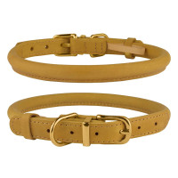 Нашийник BronzeDog Premium Crazy, для собак, шкіряний, гірчичний, 38-48×1.1 см
