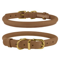 Нашийник BronzeDog Premium Crazy, для собак, шкіряний, світло-коричневий, 43-53×1.1 см
