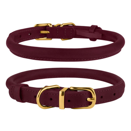 Нашийник BronzeDog Premium Crazy, для собак і котів, шкіряний, бордовий, 18-25×0.7 см