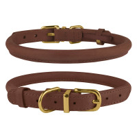 Нашийник BronzeDog Premium Crazy, для собак і котів, шкіряний, коньяк, 18-25×0.7 см