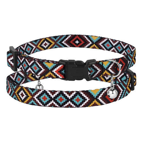 Нашийник BronzeDog Urban, для котів, нейлоновий, дзвіночок, принт гуцульський, ментол, 18-28×1 см
