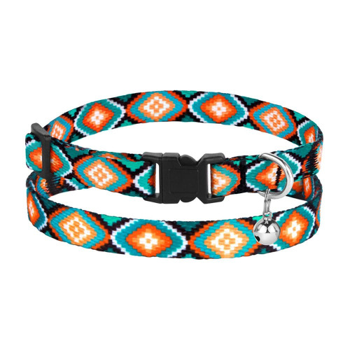 Нашийник BronzeDog Urban, для котів, нейлоновий, дзвіночок, принт ромби, 18-28×1 см