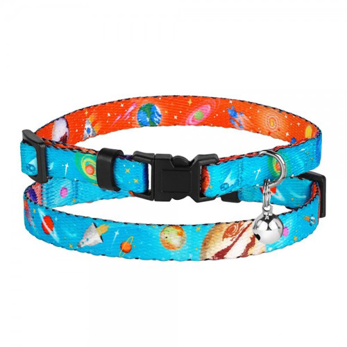 Нашийник BronzeDog Urban Cosmos, для котів, нейлоновий, дзвіночок, блакитний, 18-28×1 см