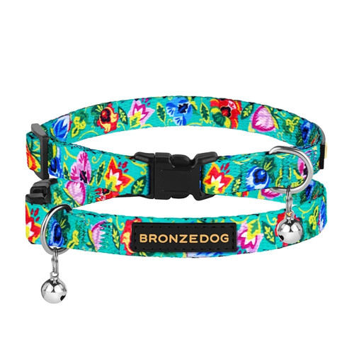 Нашийник BronzeDog Urban Folk, для котів, нейлоновий, дзвіночок, фастекс пластиковий, ментоловий, 18-28×1 см