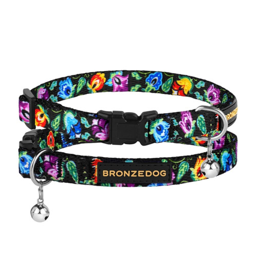 Нашийник BronzeDog Urban Folk, для котів, нейлоновий, дзвіночок, фастекс пластиковий, чорний, 18-28×1 см