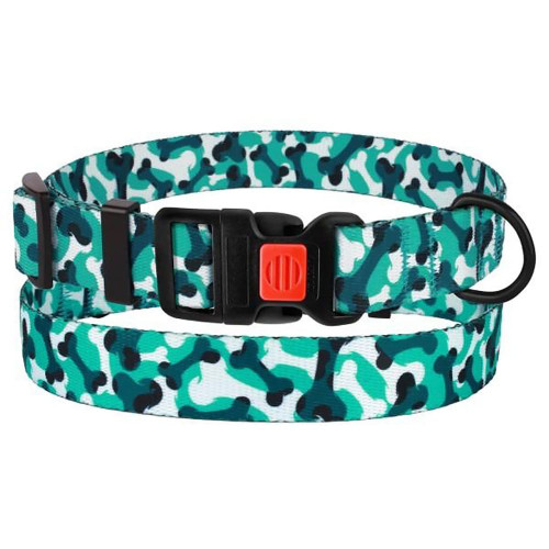 Нашийник BronzeDog Urban Camo, для собак, нейлоновий, фастекс пластиковий, бірюзовий, 30-40×2 см