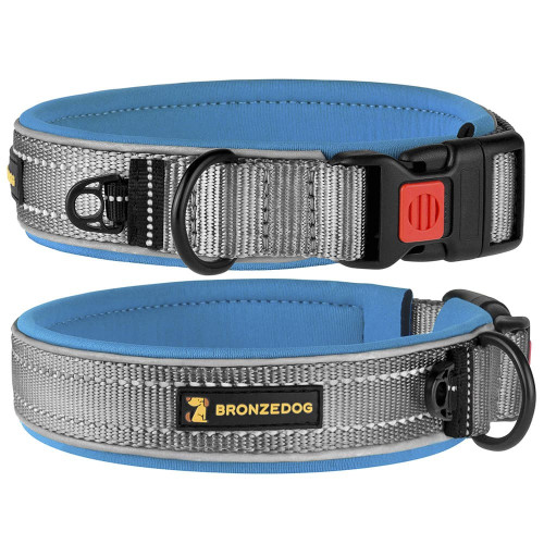 Нашийник BronzeDog Sport, для собак, неопрен, фастекс пластик, сіро-блакитний, 43-51×2.5 см