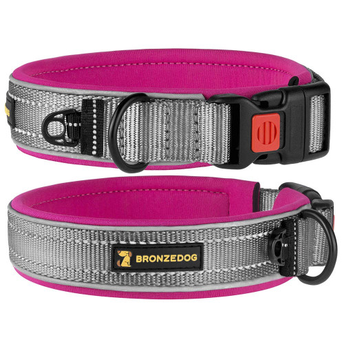 Нашийник BronzeDog Sport, для собак, неопрен, фастекс пластик, сіро-рожевий, 36-43×2 см