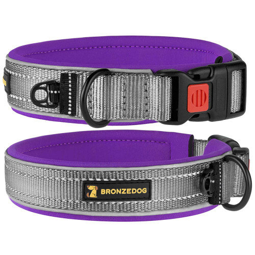 Нашийник BronzeDog Sport, для собак, неопрен, фастекс пластик, сіро-фіолетовий, 36-43×2 см