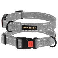 Нашийник BronzeDog Cotton, для собак, брезент, світловідбиваючий, фастекс пластик, сірий, 30-40×2 см
