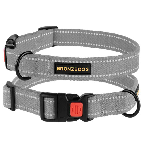 Нашийник BronzeDog Cotton, для собак, брезент, світловідбиваючий, фастекс пластик, сірий, 30-40×2 см