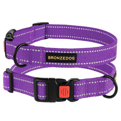 Нашийник BronzeDog Cotton, для собак, брезент, світловідбиваючий, фастекс пластик, фіолетовий, 35-53×2.5 см
