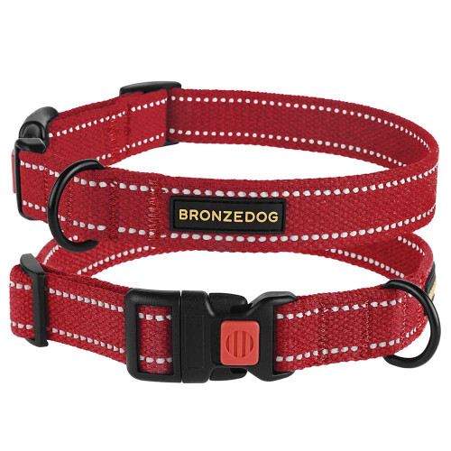 Нашийник BronzeDog Cotton, для собак, брезент, світловідбиваючий, фастекс пластик, червоний, 25-33×1.6 см