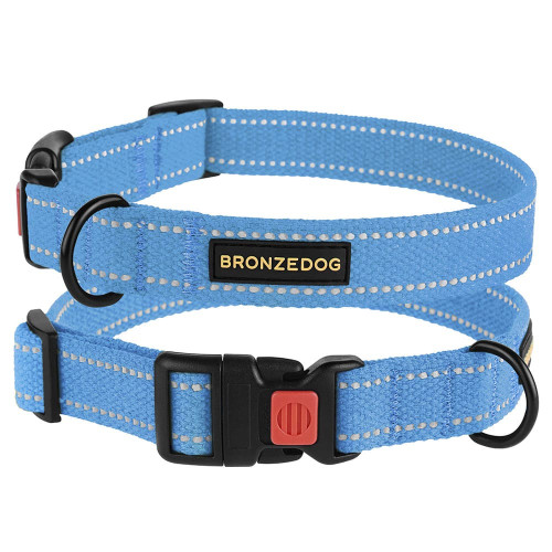 Нашийник BronzeDog Cotton, для собак, брезент, світловідбиваючий, фастекс пластик, блакитний, 30-40×2 см