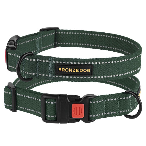 Нашийник BronzeDog Cotton, для собак, брезент, світловідбиваючий, фастекс пластик, зелений, 30-40×2 см