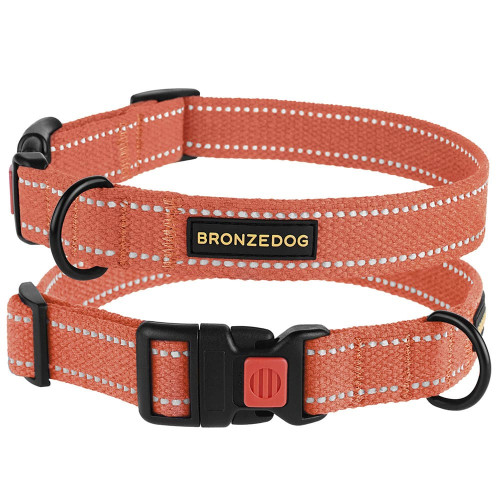 Нашийник BronzeDog Cotton, для собак, брезент, світловідбиваючий, фастекс пластик, помаранчевий, 30-40×2 см