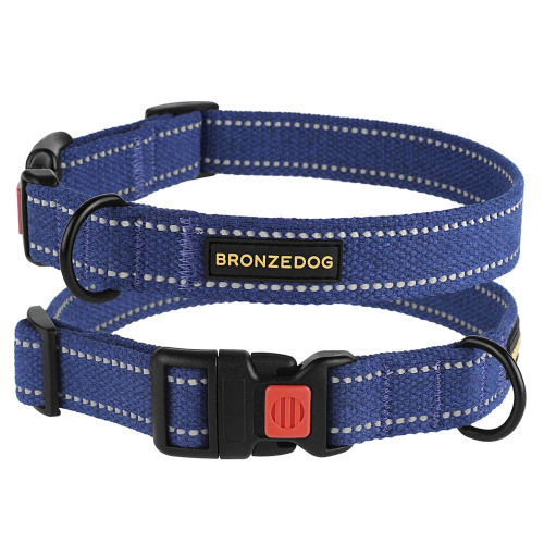 Нашийник BronzeDog Cotton, для собак, брезент, світловідбиваючий, фастекс пластик, синій, 30-40×2 см