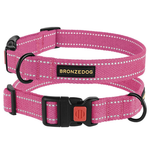 Нашийник BronzeDog Cotton, для собак, брезент, світловідбиваючий, фастекс пластик, рожевий, 43-66×2.5 см