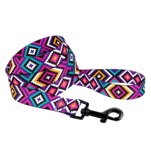 Повідець BronzeDog Tribal для собак, нейлон, принт гуцульський, фіолетовий, 152×1 см