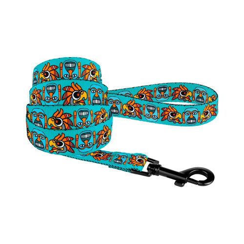 Повідець BronzeDog Tribal для собак, нейлон, принт маска, ментоловий, 152×2.5 см