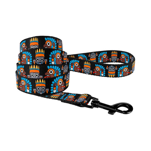 Повідець BronzeDog Tribal для собак, нейлон, принт маска, чорний, 152×2.5 см