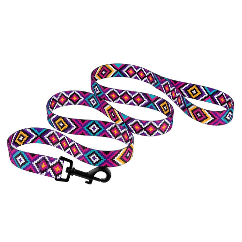 Повідець BronzeDog Tribal для собак, нейлон, принт гуцульський, фіолетовий, 152×1 см