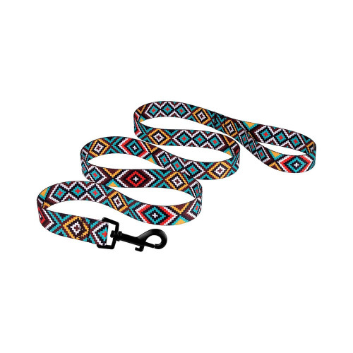Повідець BronzeDog Tribal для собак, нейлон, принт гуцульський, ментоловий, 152×2.5 см