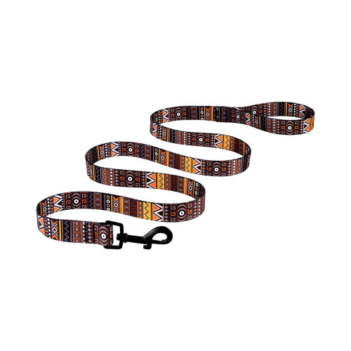 Повідець BronzeDog Tribal для собак, нейлон, принт етнічний, помаранчевий, 152×1 см