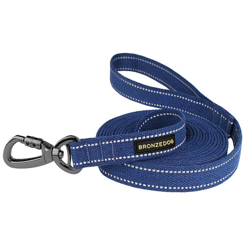 Повідець BronzeDog Cotton для собак, брезент з карабіном на замку, синій, 300×3.2 см