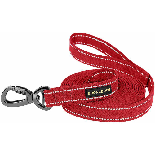 Повідець BronzeDog Cotton для собак, брезент з карабіном на замку, червоний, 300×3.2 см