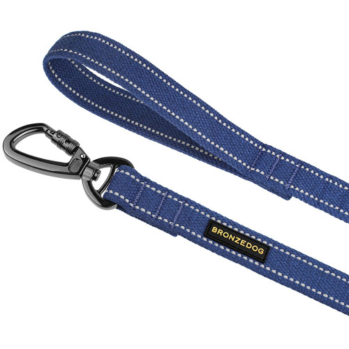 Повідець BronzeDog Cotton для собак, брезент з карабіном на замку, синій, 300×2.5 см