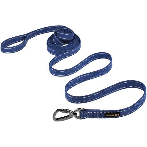 Повідець BronzeDog Cotton для собак, брезент з карабіном на замку, синій, 300×3.2 см