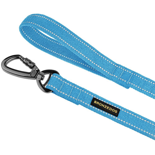Повідець BronzeDog Cotton для собак, брезент з карабіном на замку, блакитний, 300×3.2 см