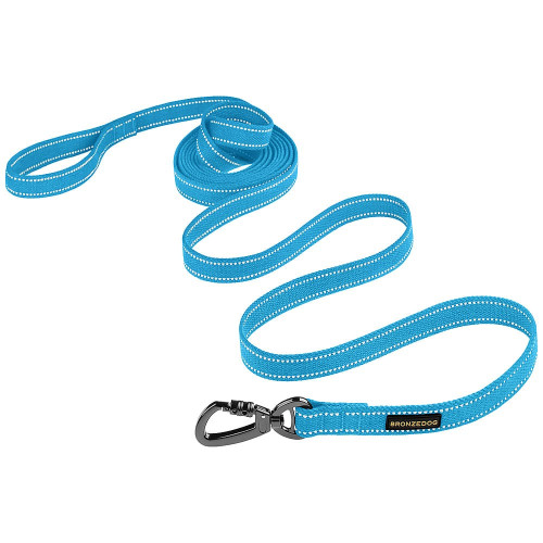 Повідець BronzeDog Cotton для собак, брезент з карабіном на замку, блакитний, 300×3.2 см