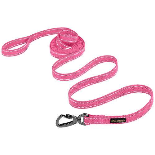 Повідець BronzeDog Cotton для собак, брезент з карабіном на замку, рожевий, 300×3.2 см