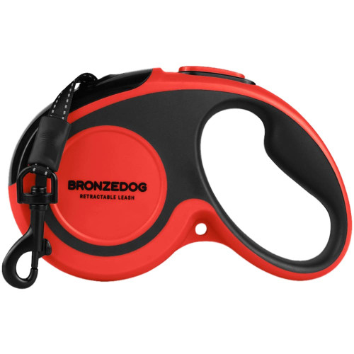 Поводок-рулетка BronzeDog Premium з рефлекторною стрічкою, до 30 кг, червоний, 5 м
