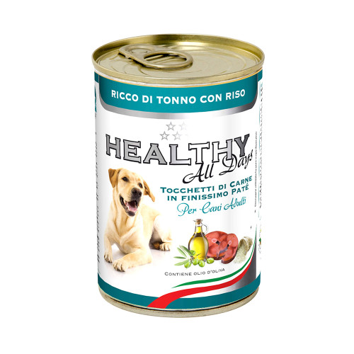 Консерва Healthy All Days, паштет зі шматочками, тунець з рисом, для собак 400 г