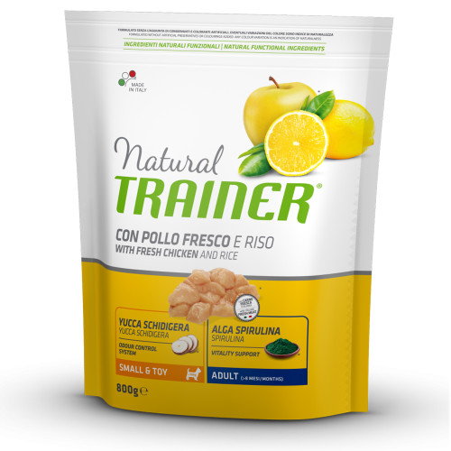 Корм Trainer Natural Super Premium для дорослих собак малих порід, свіжа курка, рис і алое вера, 800 г