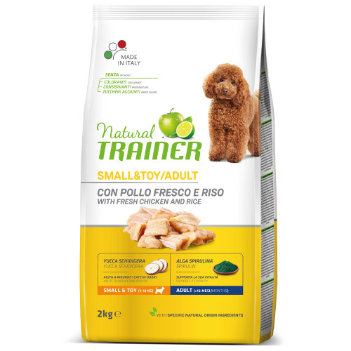 Корм Trainer Natural Super Premium для дорослих собак малих порід, свіжа курка, рис і алое вера, 2 кг