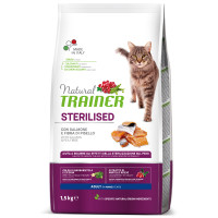 Корм Trainer Natural Super Premium для дорослих стерилізованих кішок від 1 року, з лососем і горохом, 1.5 кг