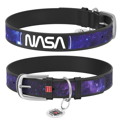 Нашийник WAUDOG Design з QR паспортом для собак, малюнок NASA21, розмір S, 15мм/27-36см, чорний