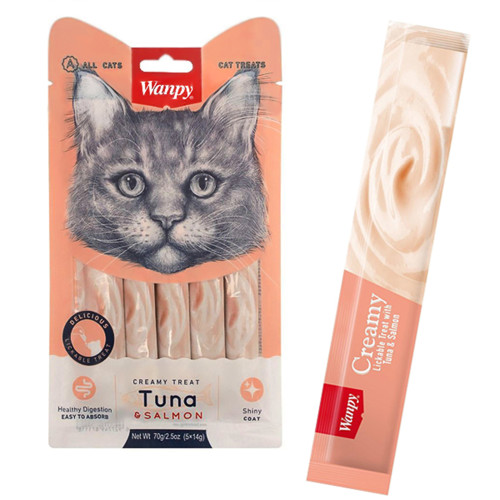Ласощі Wanpy Creamy Lickable Treats Chicken з тунцем, лососем, вітамінами і таурином, для котів, 5×14 г