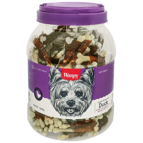 Ласощі Wanpy Duck Jerky & Calcium Bone Twists кістка з в'яленої качкою і кальцієм, для собак, 1.2 кг