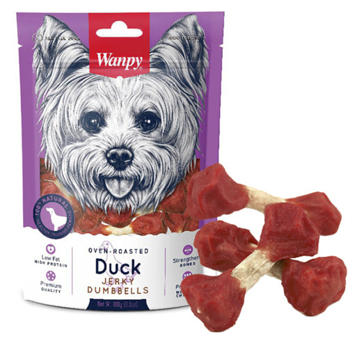 Ласощі Wanpy Duck Jerky Dumbbells гантель з в'яленої качкою, для собак, 100 г