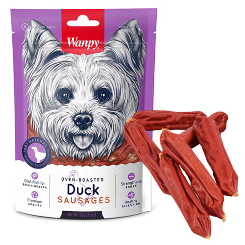 Ласощі Wanpy Duck Sausages сосиски з м'яса качки, курки і качиної печінки, для собак, 100 г