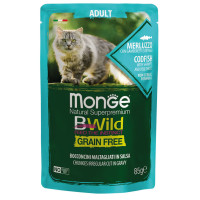 Вологий корм Monge Cat Be Wild Gr.Free для котів, шматочки в соусі, тріска з креветками та овочами, 85 г Вологий корм Monge Cat Be Wild Gr.Free для котів, шматочки в соусі, тріска з креветками та овочами, 85 г