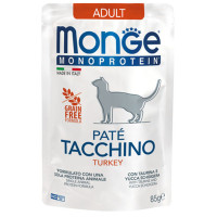 Вологий корм Monge Cat Monoprotein Adult для дорослих котів, паштет, з індичкою, 85 г Вологий корм Monge Cat Monoprotein Adult для дорослих котів, паштет, з індичкою, 85 г