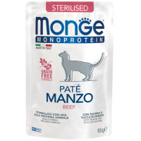 Вологий корм Monge Cat Monoprotein Sterilised для стерилізованих котів, паштет, з яловичиною, 85 г Вологий корм Monge Cat Monoprotein Sterilised для стерилізованих котів, паштет, з яловичиною, 85 г