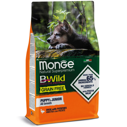 Сухий беззерновий корм Monge Dog Be Wild Gr.Free Puppy & Junior для цуценят, з качкою, 2.5 кг