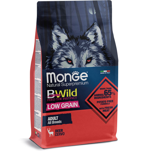 Сухий низькозерновий корм Monge Dog Be Wild Low Grain для собак, з олениною, 2.5 кг